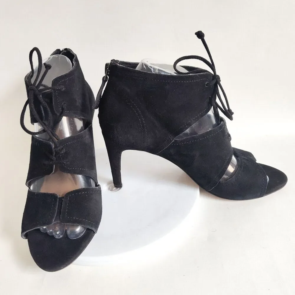 Franco Sarto Shawnee Black Suede Lace-Up Open Toe Sexy 4